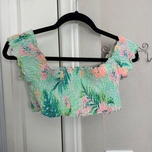 PINK Victoria's Secret Green Smocked Crop Blouse